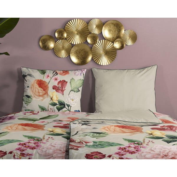 Бежово памучно спално бельо от сатен за единично легло 140x200 cm - Descanso-image-2