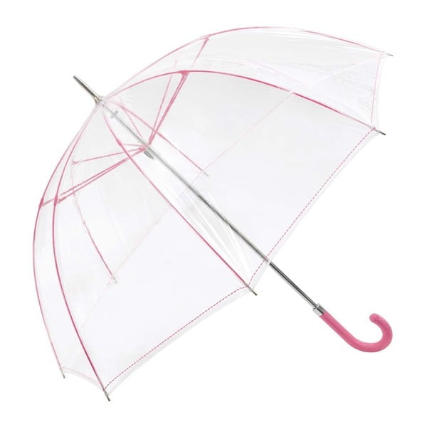 Transparentní holový deštník s růžovými detaily Birdcage Stitch, ⌀ 100 cm