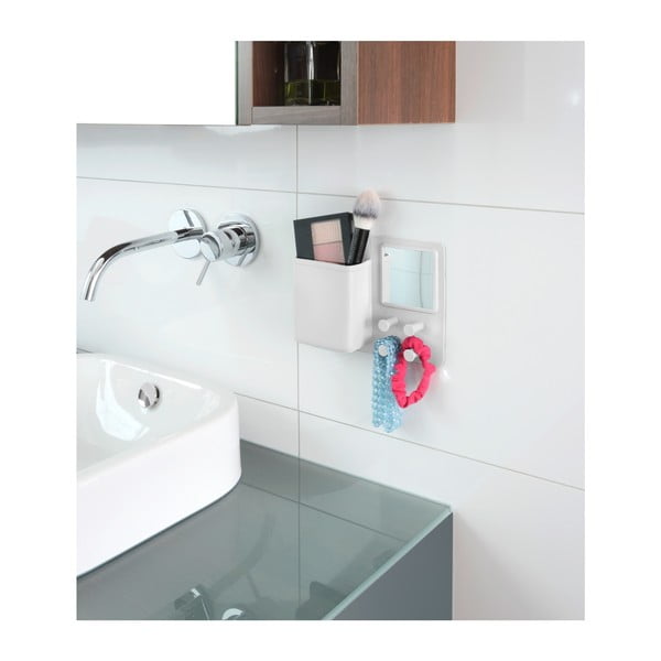 Бял силиконов органайзер за стена с кукички и огледало Ampio - Wenko-image-4