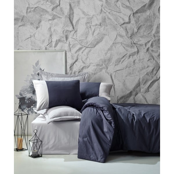 Тъмносиньо памучно спално бельо с чаршаф Cotton Box , 200 x 220 cm Plain - Mijolnir