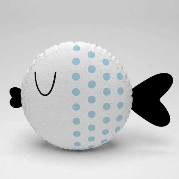 Bílý polštářek se světle modrými puntíky Fishie, ⌀ 32 cm