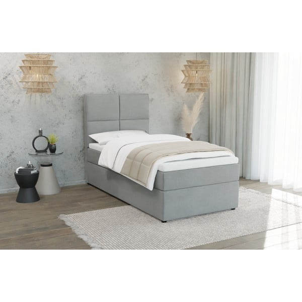 Светлосиво единично тапицирано легло с място за съхранение с включена подматрачна рамка 100x200 cm Lena – Ropez-image-1