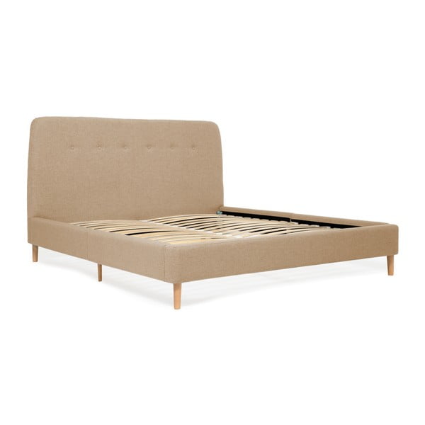 Пясъчнокафяво двойно легло с дървени крака Mae, 140 x 200 cm - Vivonita