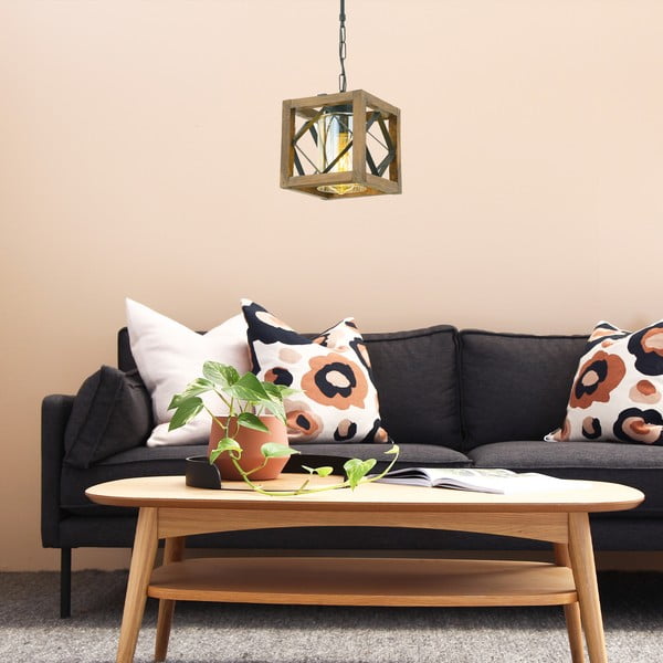 Кафяво висящо осветително тяло с дървен абажур/с метален абажур Zikzak Cam – Opviq lights-image-1