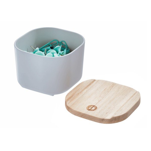 Сива кутия за съхранение с капак, изработена от дърво от пауловния , 9 x 9 cm Eco - iDesign-image-3