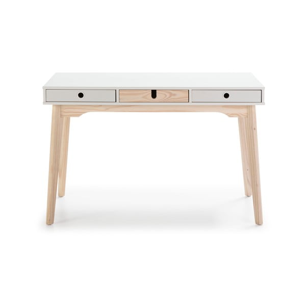 Бяло бюро с крака от борова дървесина Kiara - Marckeric