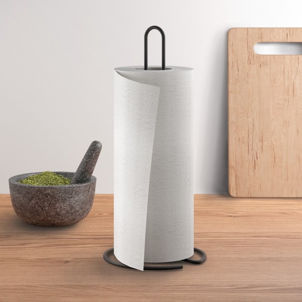 Матово черна стоманена стойка за кухненска хартия ø 14 cm Lava – Metaltex-image-1