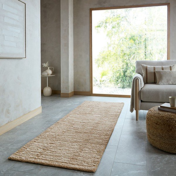 Ръчно изработена вълнена пътека в естествен цвят 80x230 cm Harris Modula Wool – Flair Rugs-image-1