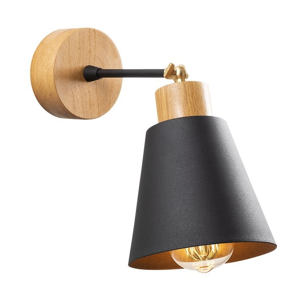 Стенна лампа в черен и естествен цвят ø 14 cm Manavgat – Opviq lights