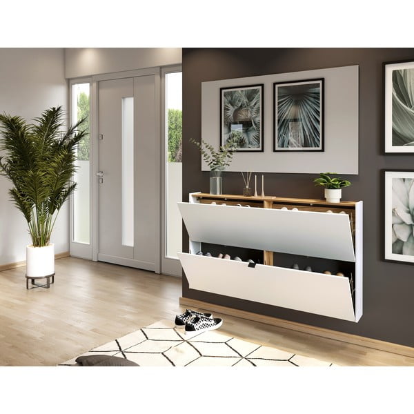 Бяла накланяща се висяща стойка за обувки от декор от дъб  140x83x18 cm Ameca – Germania-image-1