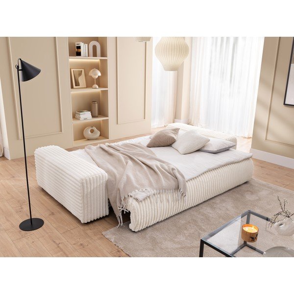 Кремав сгъваем/с място за съхранение диван от рипсено кадифе 260 cm Justin  – Ropez-image-4