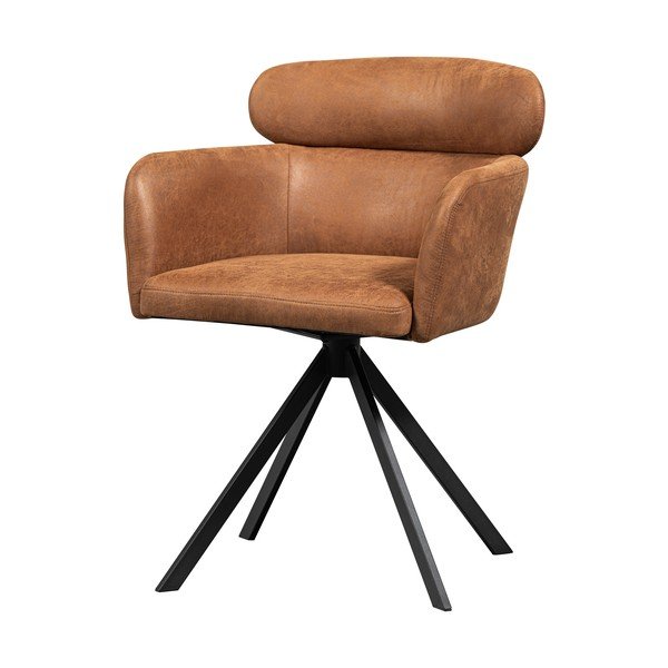 Тапициран трапезен стол с подлакътници в цвят кафяв коняк Fenne – WOOOD-image-3