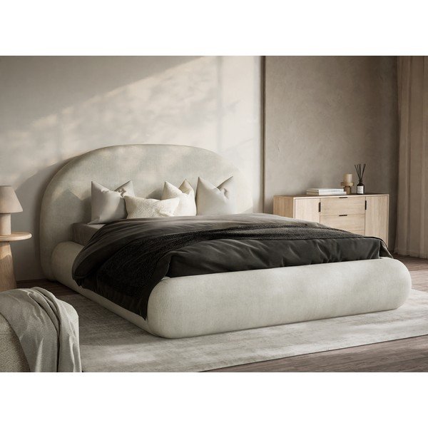 Кремаво двойно легло 140x200 cm тапицирано с място за съхранение с включена подматрачна рамка Maumere – Maison de Rêve-image-1