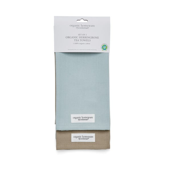 Комплект от 2 синьо-кафяви памучни кърпи , 45 x 65 cm Herringbone - Cooksmart ®