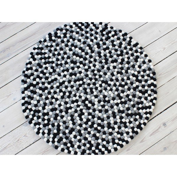 Черно-бял вълнен килим с топки , ⌀ 120 cm Ball Rugs - Wooldot-image-1