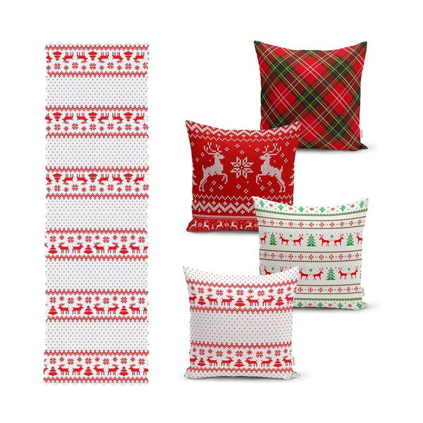 Комплект от 4 коледни калъфки за възглавници и покривка за маса Nordic Knit - Minimalist Cushion Covers