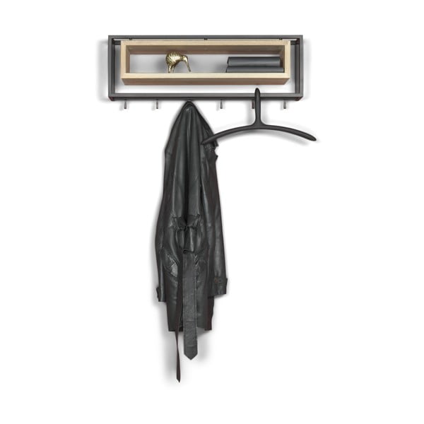 Метална закачалка за стена в черно-природен цвят с рафт School - Spinder Design