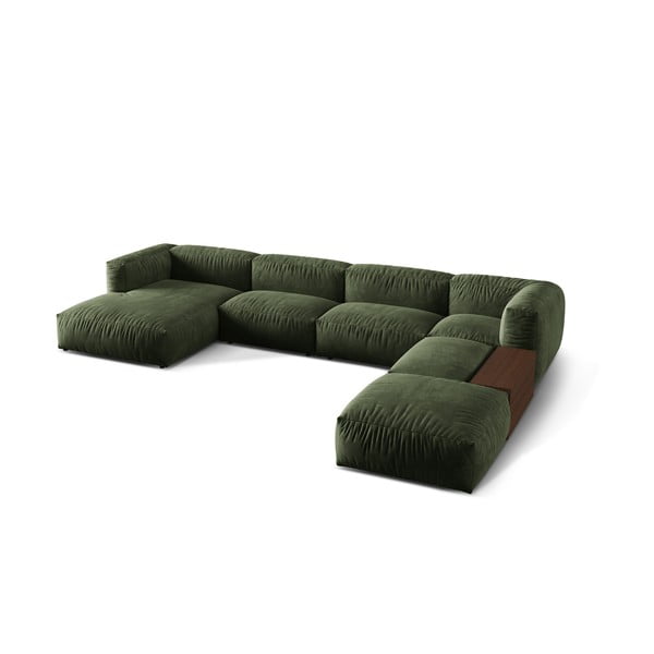 Зелен кадифен модулен ъглов диван (десен ъгъл/U форма) Martina – Micadoni -image-1