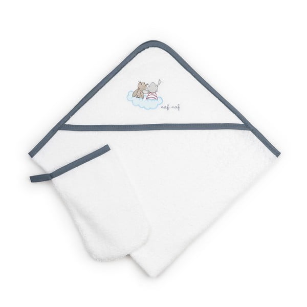 Комплект бебешки кърпи с качулка и ръкавици за миене Заек и луна, 75 x 75 cm - Naf Naf
