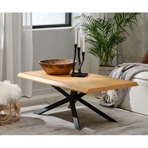 Масичка за кафе с дъбов плот в естествен цвят 68x130 cm Arno – Unique Furniture-image-1