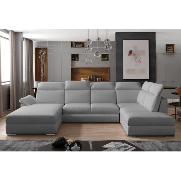 Светлосив разтегателен ъглов диван (десен ъгъл U форма) Evanell – ELTAP-image-1