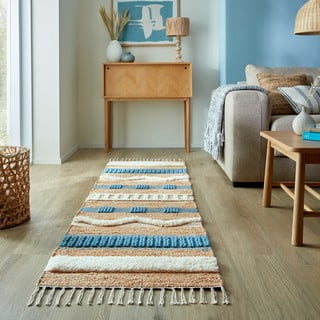 Синьо-естествена ръчно изработена пътека със смес от юта 60x230 cm Medina Jute – Flair Rugs