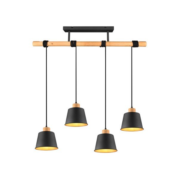 Черно и естествено висящо осветително тяло с метален абажур ø 18 cm Harris – Trio-image-2