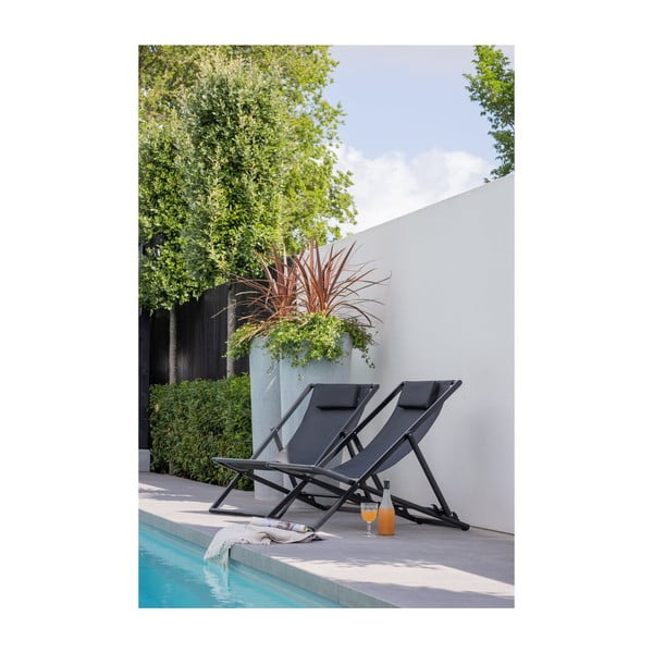 Черен метален сгъваем градински шезлонг Esper – Exotan-image-2
