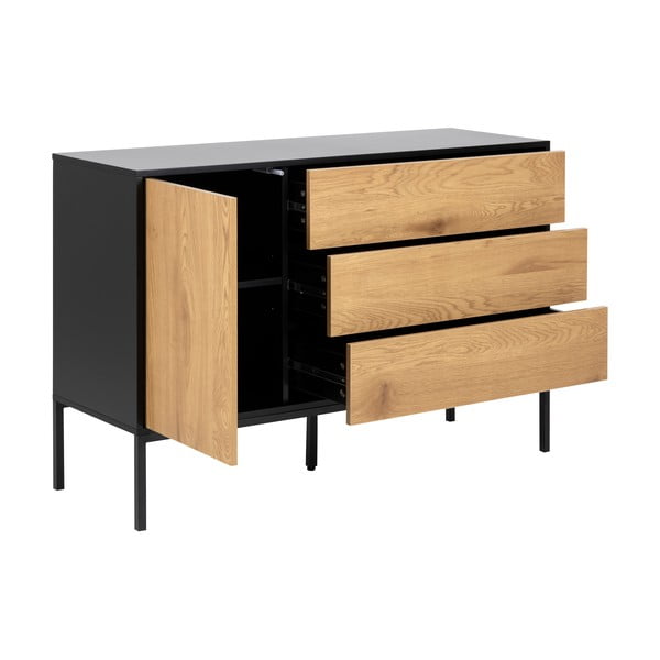 Черен/естествен нисък скрин от декор от дъб  120x82 cm Seaford – Actona-image-3