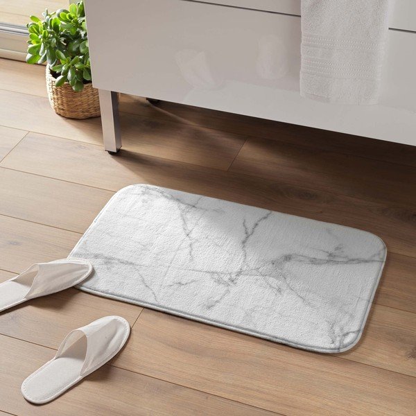 Бял/сив текстилен килим за баня 45x75 cm Marbre – douceur d'intérieur-image-1