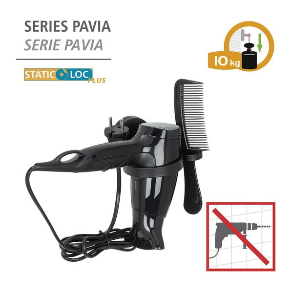 Черен държач за сешоар за стена Static-Loc® Pavia - Wenko-image-3