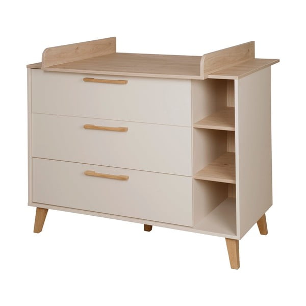Кремав/в естествен цвят детски скрин от декор от дъб  с маса за преповиване 117x103x78 cm Jil – Roba-image-2