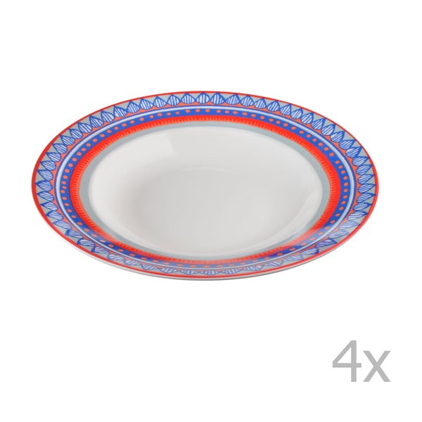 Sada 4 porcelánových talířů na polévku Oilily 24,5 cm, modrá