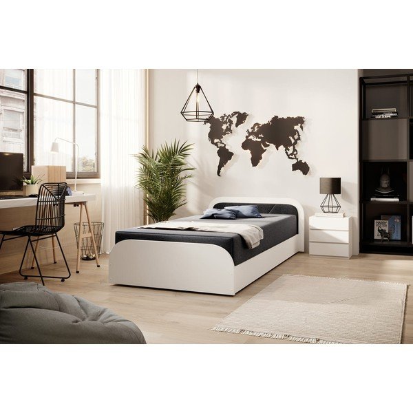 Бяло тъмносиво единично тапицирано легло ПДЧ с място за съхранение с включен матрак 80x190 cm Parys – ELTAP-image-3