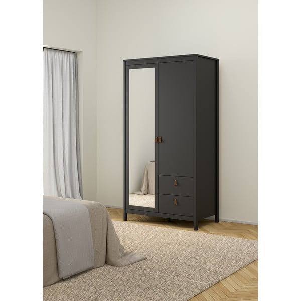 Черен гардероб с огледало 102x199x58 cm Madrid – Tvilum-image-1