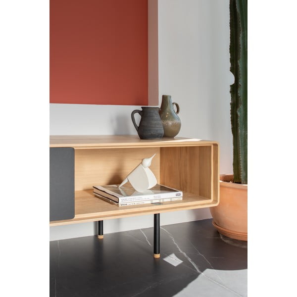 Черна/естествена маса за телевизор от масивен дъб 200x48 cm Fina – Gazzda-image-4