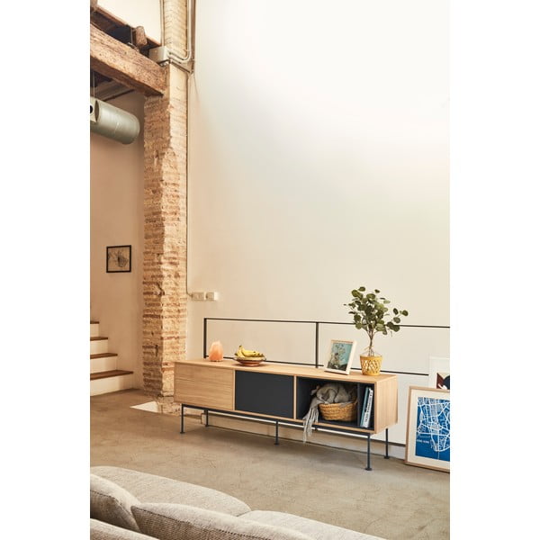 Антрацитно сив ТВ скрин с дъбов фурнир Yoko - Teulat-image-1