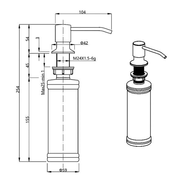 Пластмасов дозатор за сапун за вграждане в лъскаво сребристо 350 ml – Sapho-image-2