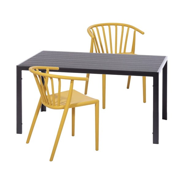 Комплект от 2 жълти стола за хранене Capri и черна маса Viking - Bonami Essentials