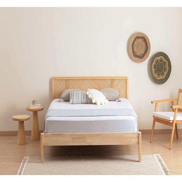Единично легло от масивен смърч с включена подматрачна рамка в естествен цвят 90x200 cm Izabelya – Kalune Design-image-2