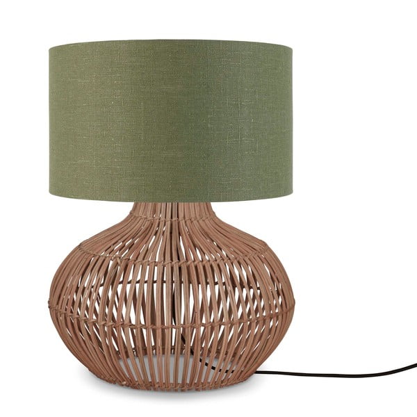 Настолна лампа с текстилен абажур в зелено-натурален цвят (височина 48 cm) Kalahari - Good&Mojo