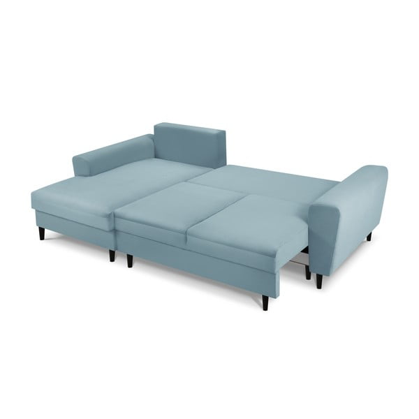 Светлосин разтегателен ъглов диван с място за съхранение от рипсено кадифе (ляв ъгъл) Kyoto – Cosmopolitan Design-image-2