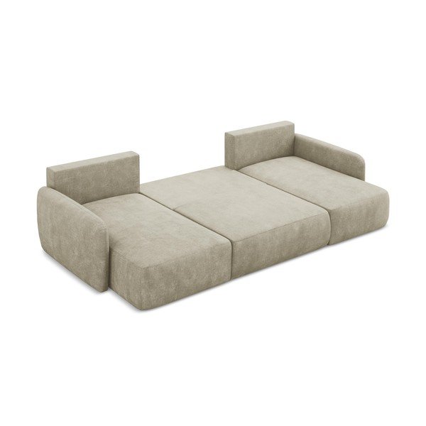 Бежов шенилов разтегателен ъглов диван с място за съхранение (U форма) Lilo – Makamii-image-4