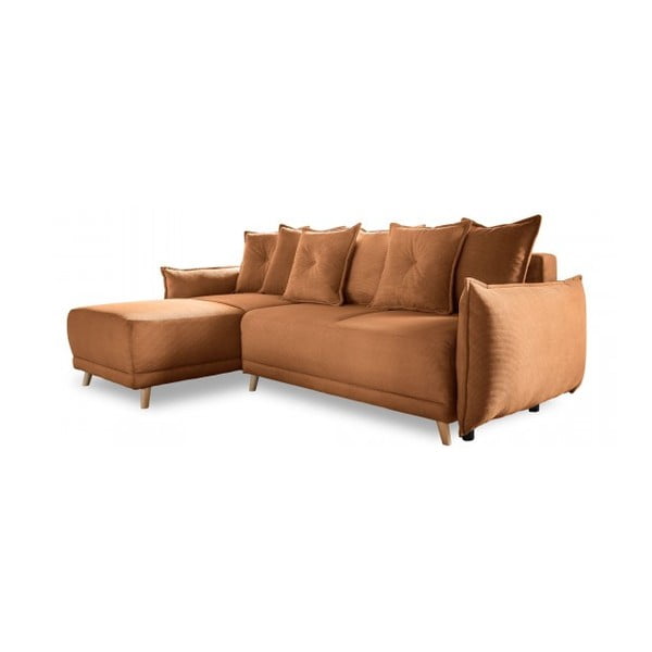 Разтегателен диван от велур в тухлен цвят (променлив) Lazy Lukka - Miuform