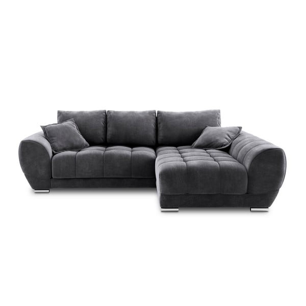 Тъмносив ъглов разтегателен диван с кадифена тапицерия , десен ъгъл Nuage - Windsor & Co Sofas