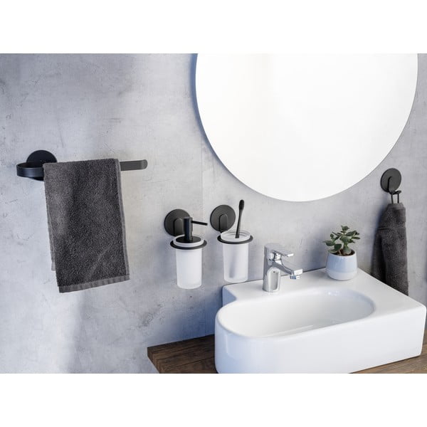 Матово черна самозалепваща стъклена чаша за четки за зъби Bivio – Wenko-image-2