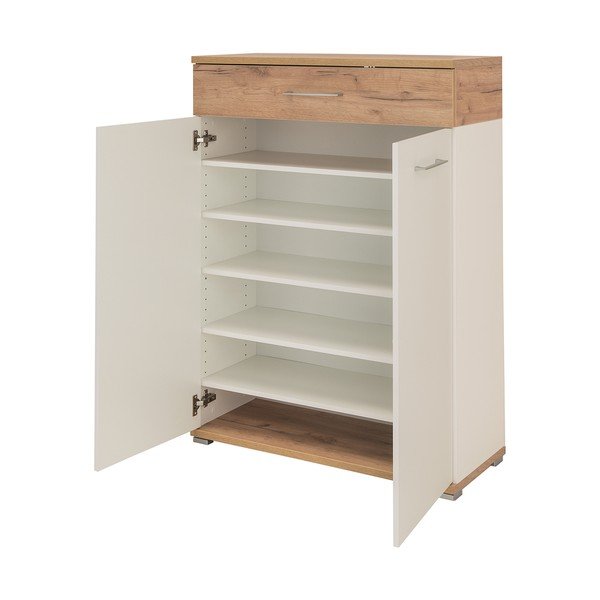 Дъбов шкаф за обувки с чекмеджета в бял\естествен цвят Topix - Germania-image-2