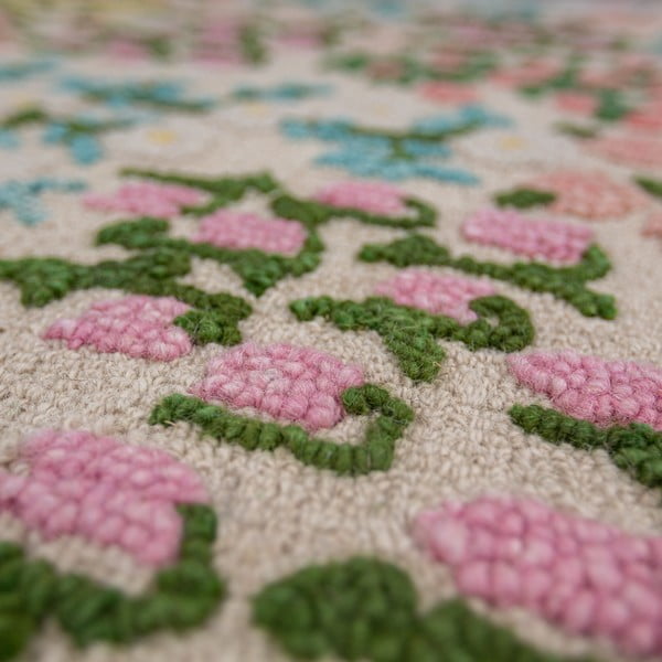 Кремав ръчно изработен вълнен килим 160x230 cm Emilia Floral – Flair Rugs-image-2