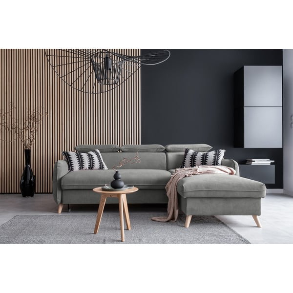 Ъглов разтегателен диван от светлосиво кадифе (десен ъгъл) Sweet Harmony - Miuform-image-1