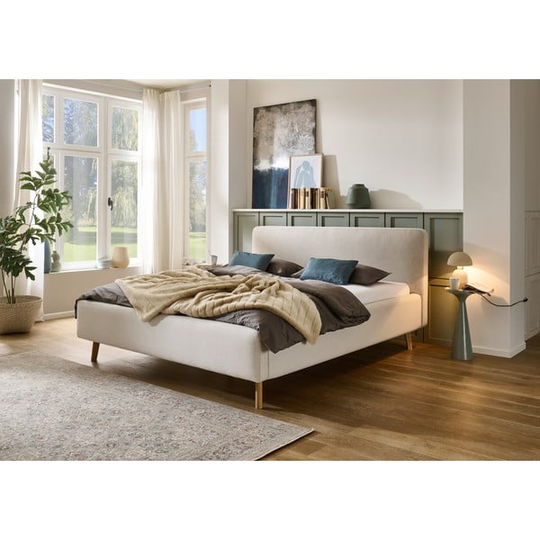 Кремаво двойно легло 180x200 cm тапицирано без ламелно дъно Mattis – Meise Möbel-image-1